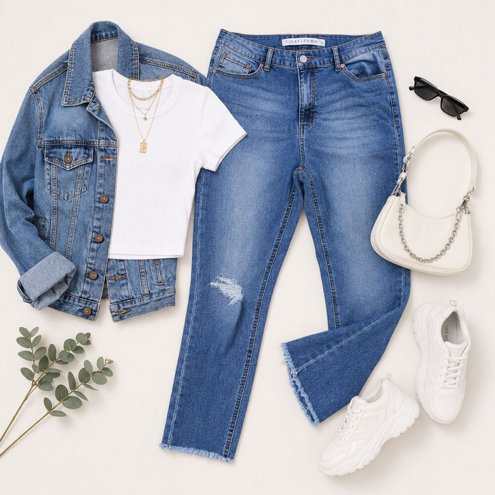 Tinseltown High Rise Straight Leg Distressed Jeans Size 13 Medium Wash